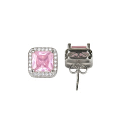 Sterling silver earrings for women with pink square zircon stones