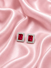 Sterling silver earrings for women with rectangular ruby centre stone