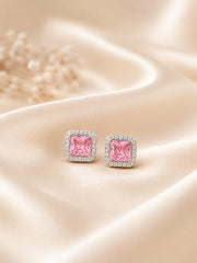 Sterling silver earrings for women with pink square zircon stones