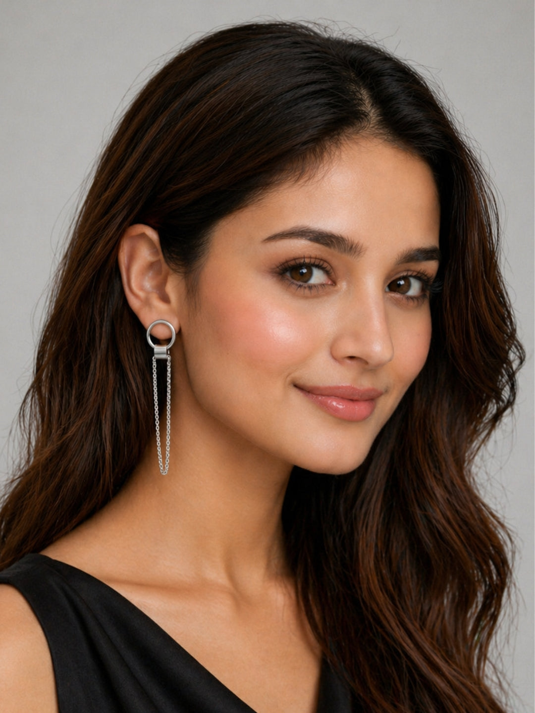 925 sterling silver earrings India with ribbed accent and chain drop