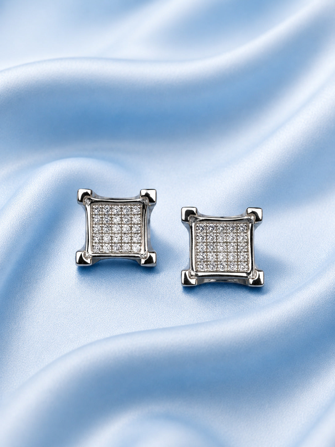 Sterling silver earrings for women with square zircon stone design