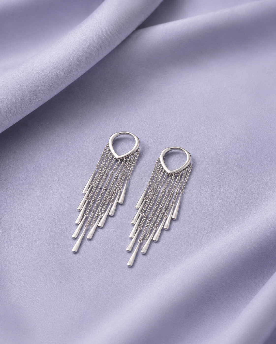 Sterling silver earrings for women with cascading chain tassel design