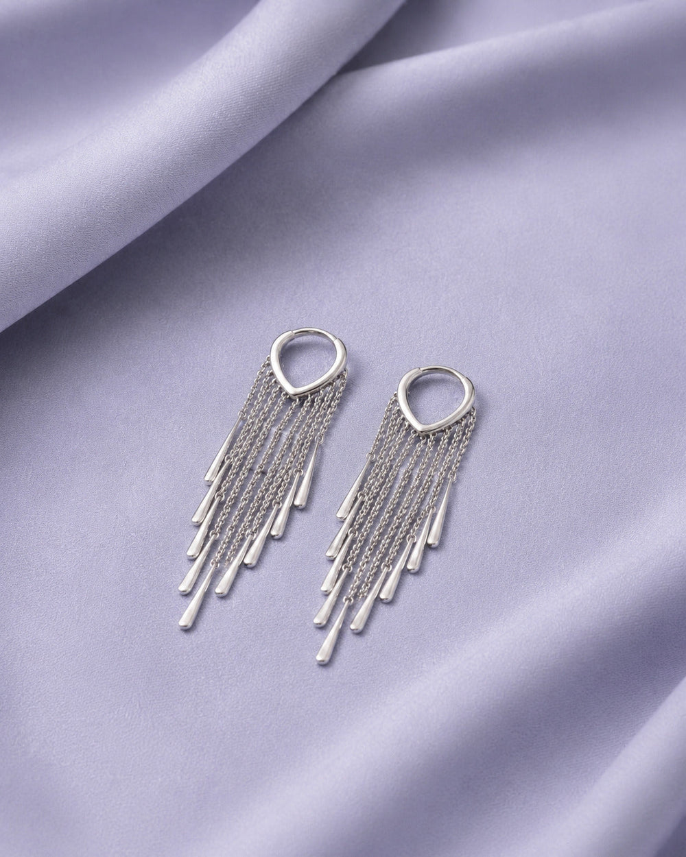 Sterling silver earrings for women with cascading chain tassel design