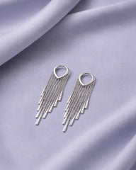 Sterling silver earrings for women with cascading chain tassel design