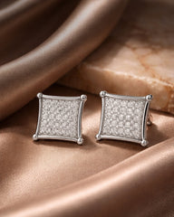 Sterling silver earrings for women with stone-studded square design