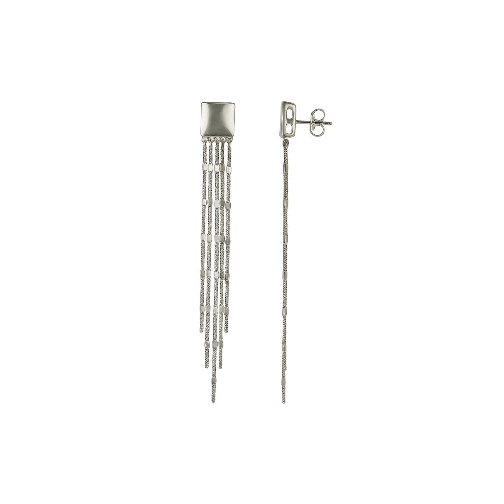 Silver drop earrings for women with multi-strand tassel detailing