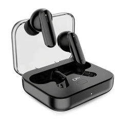 OlivLife Rivo wireless earbuds being worn – half in-ear ergonomic design for all-day comfort and clear calling
