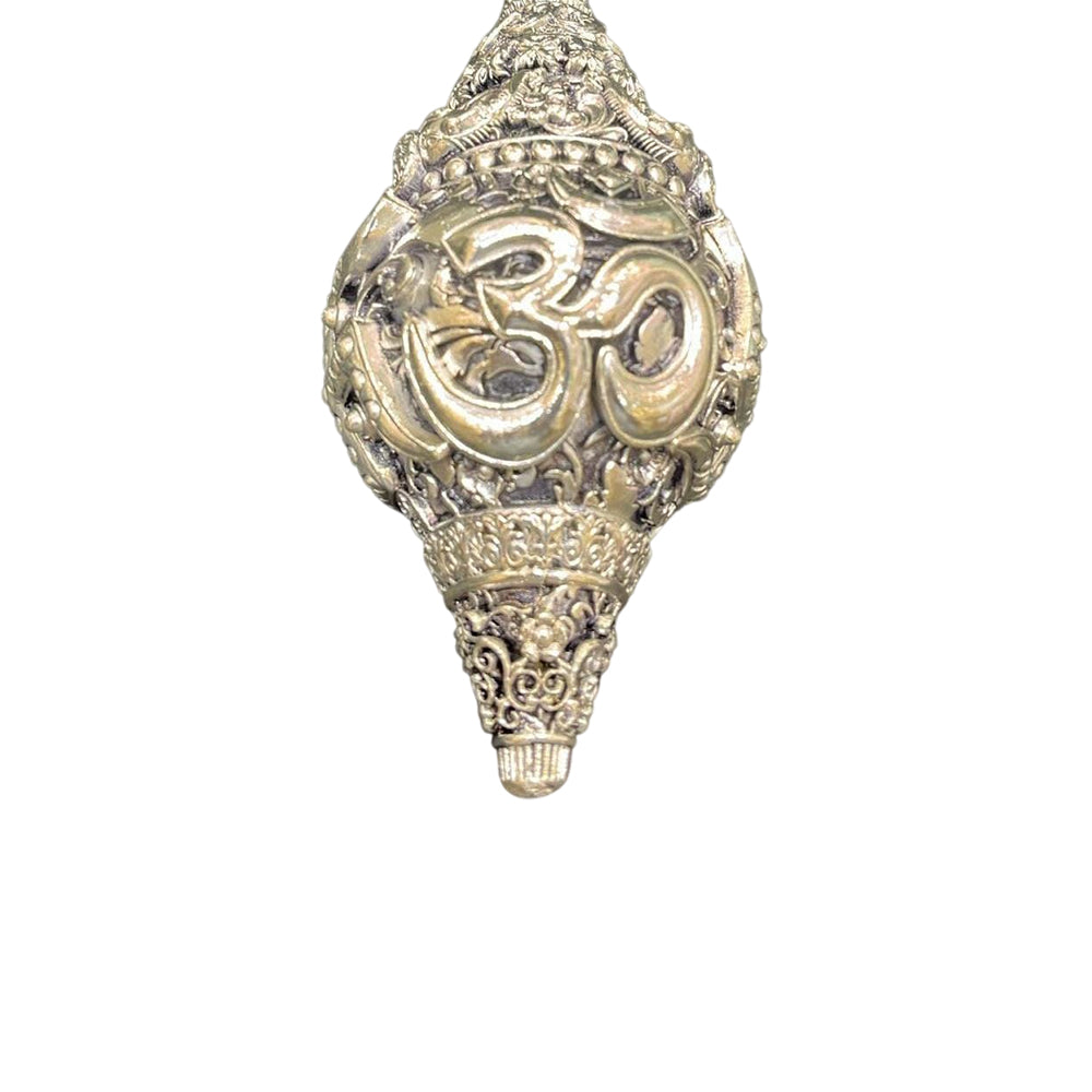 Pure Silver Om Conch Shell Spiritual Decor with Intricate Detailing