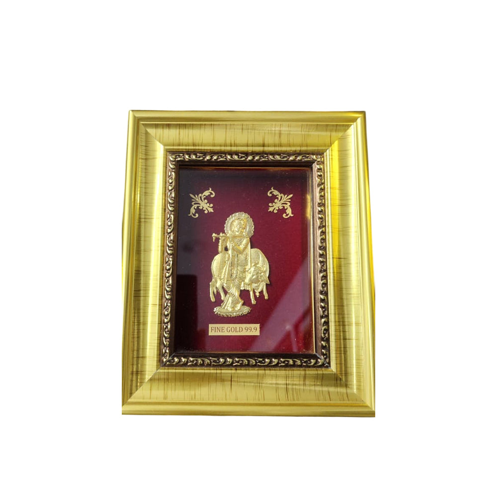 24K Gold-Plated Lord Krishna Frame | Fine Gold 999, Spiritual Decor