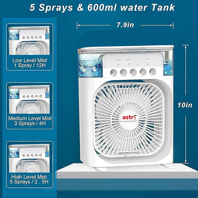 Astra Appliances Portable Mini Air Cooler Fan with Water Mist, 3 Speed Modes & USB Type-C USB Air Cooler