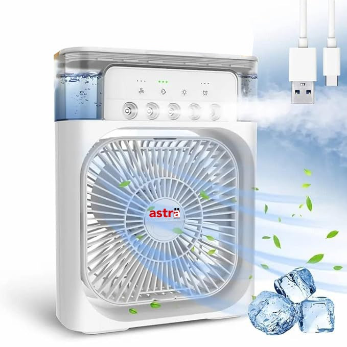 Astra Appliances Portable Mini Air Cooler Fan with Water Mist, 3 Speed Modes & USB Type-C USB Air Cooler