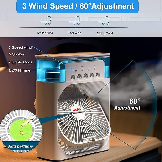 Astra Appliances Portable Mini Air Cooler Fan with Water Mist, 3 Speed Modes & USB Type-C USB Air Cooler