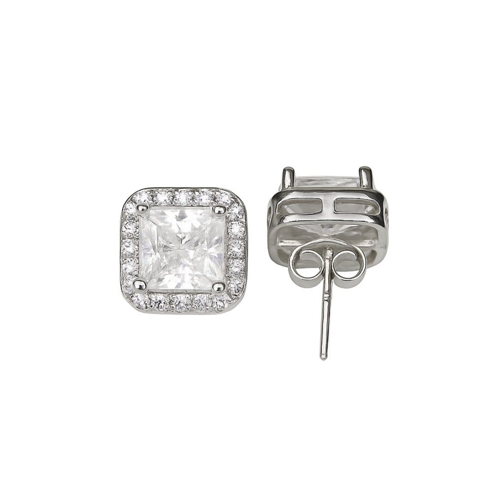 Silver traditional earrings for women with square stud design