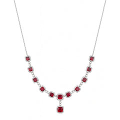 Silver necklace set for women with square ruby red stones and earrings