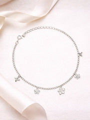 Elegant Silver Pair of Anklet Set with Star & Flower Charms