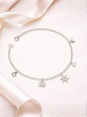 Silver Charm Anklet for Women with Mini Dangling Charms