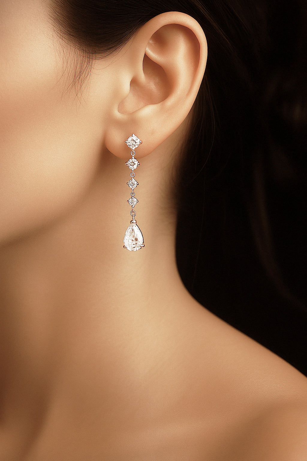 Silver 925 White Stone Fancy Drop Earrings