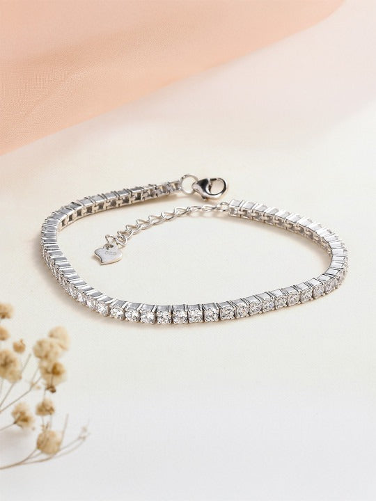 Sterling Silver-Plated Stone Studded Bracelet