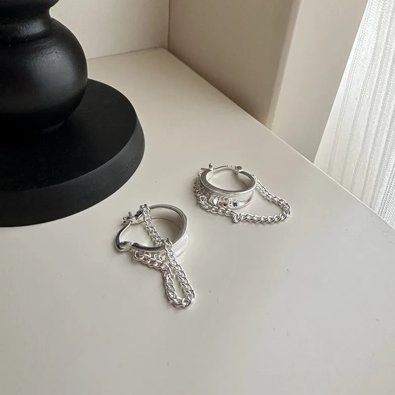 925 Silver Chain Hoop Earrings