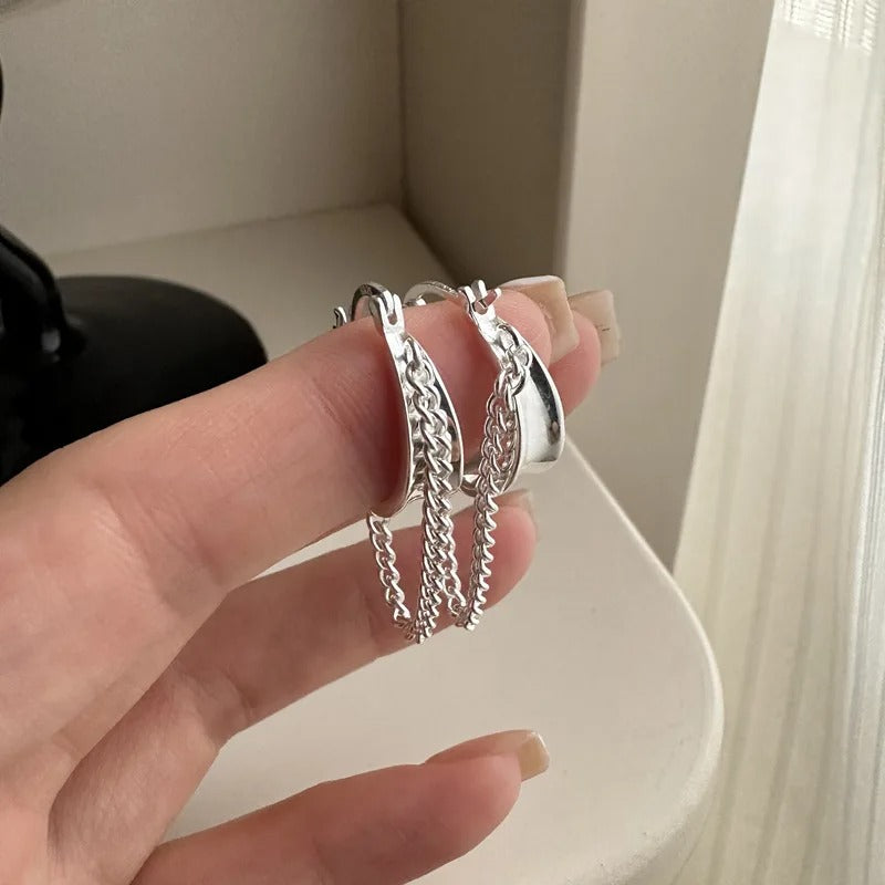 925 Silver Chain Hoop Earrings