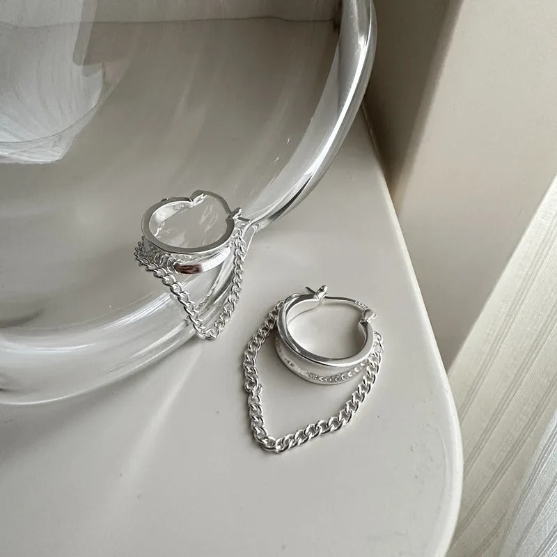 925 Silver Chain Hoop Earrings