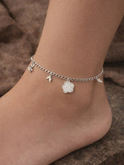 Elegant Silver Dual Anklet Set with Star & Flower Charms
